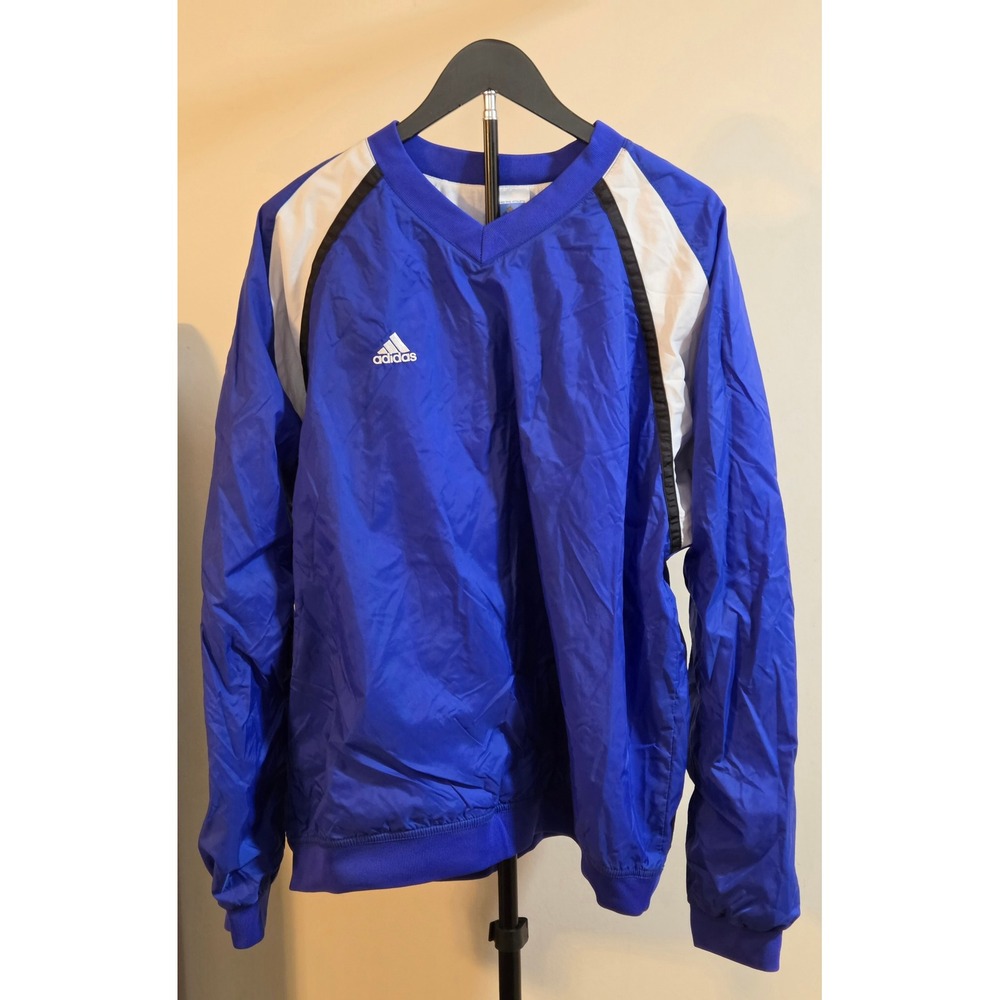 Vintage Adidas V-Neck Nylon Pullover Windbreaker Mens Size Medium Blue
